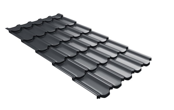 Металлочерепица квинта плюс с 3D резом 0,5 Satin RAL 7024 мокрый асфальт купить в Кузнецке